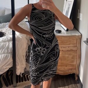 Vintage Y2K Cartise Print‎ Sleeveless Boatneck Midi Dress